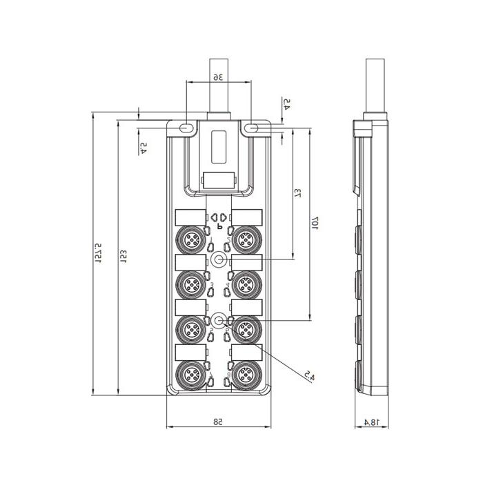 M12 junction box, single channel, PNP, 8-port all-in-one, LED, PVC non-flexible cable, gray sheathing, 24P821-XXX